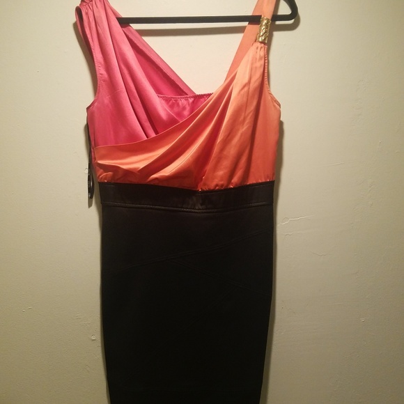 pink and orange colorblock dress